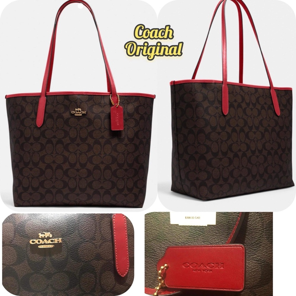 Coach Brown and Red Signature Tote